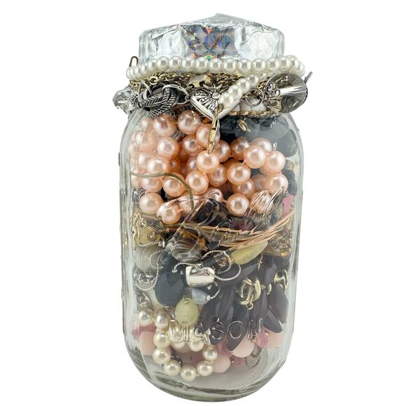 2lb 3oz Jewelry Jar Vintage to Modern Necklaces Bracelets Earrings Mixed Lot - Picture 3 of 9
